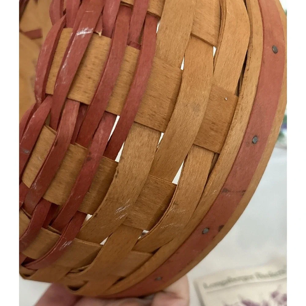 Longaberger‎ 1995 Round Basket with Leather Handles, Floral & Plastic Insert